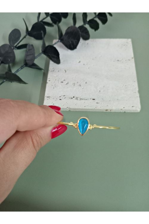 Gold Mavi Damla Taşlı Çıtır Bilezik