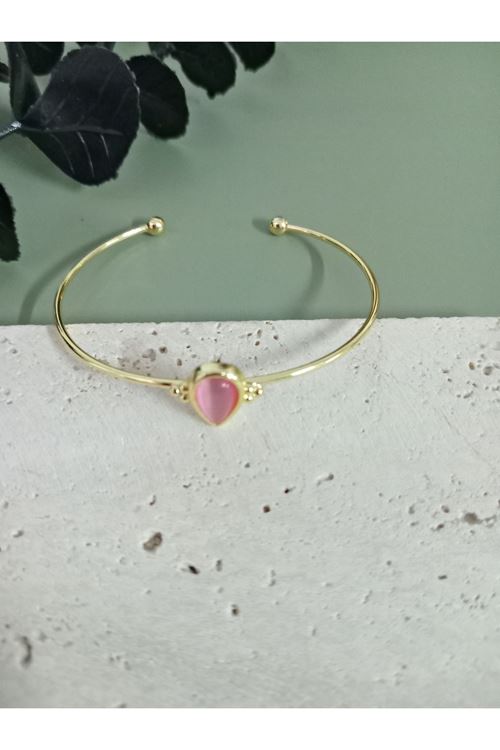 Gold Pembe Damla Taşlı Çıtır Bilezik