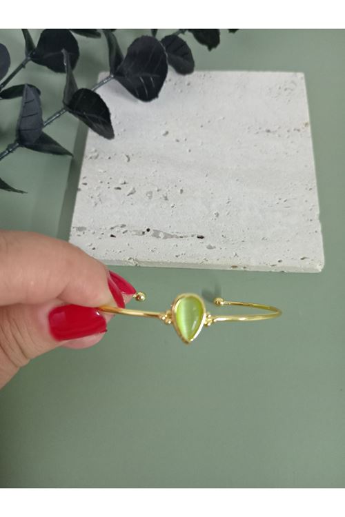 Gold Yeşil Damla Taşlı Çıtır Bilezik