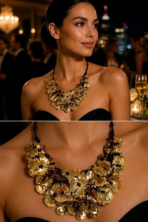 Gold Çiçek Şık Kadın Kolye