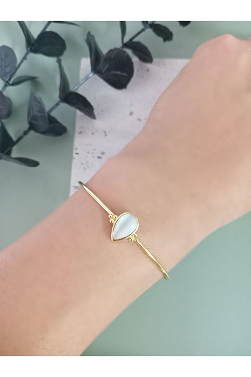 Gold Beyaz Damla Taşlı Çıtır Bilezik