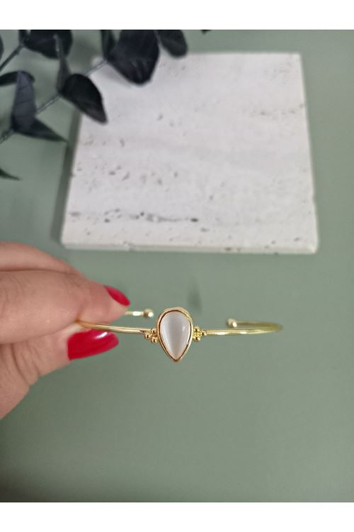 Gold Beyaz Damla Taşlı Çıtır Bilezik
