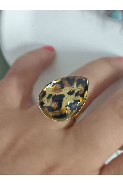 Gold Leopar Damla Ayarlanabilir Şık Yüzük