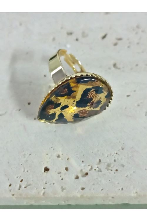 Gold Leopar Damla Ayarlanabilir Şık Yüzük