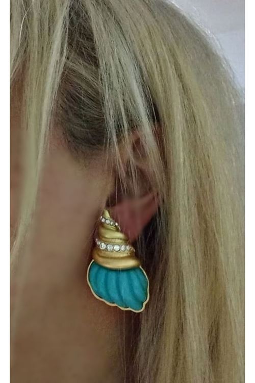 Turkuaz İstridye Şık Trend Kadın Küpe