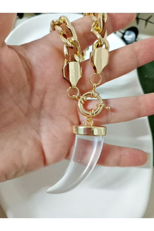 Şeffaf Fildişi Gold Elegant Tarz Kolye