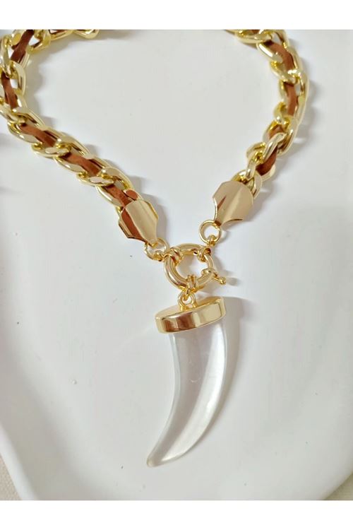 Şeffaf Fildişi Gold Elegant Tarz Kolye