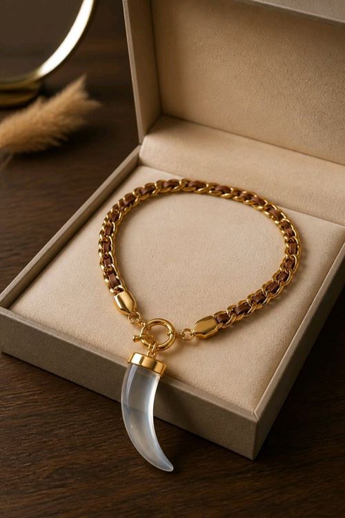 Şeffaf Fildişi Gold Elegant Tarz Kolye