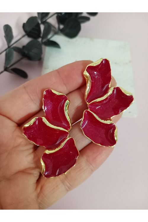 Marka Model, Bordo Büyük Yaprak Küpe