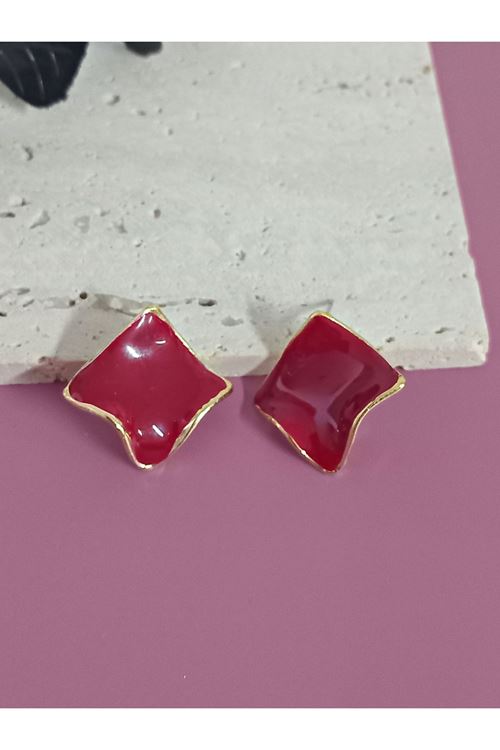 Bordo Mineli Dalgalı Şık Küpe
