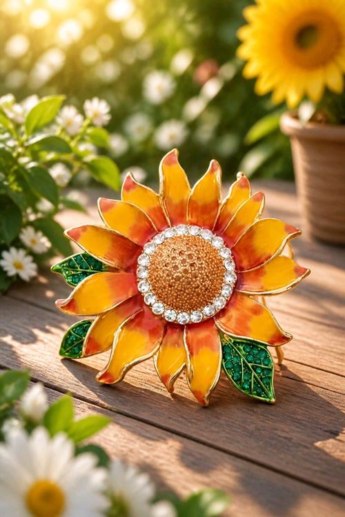 Ayçiçeği Broş, Genişlik:6cm Uzunluk:5cm