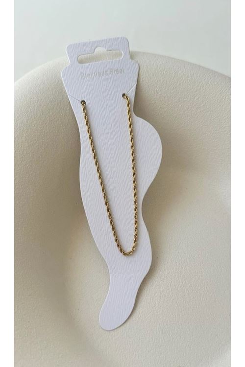 Paslanmaz Çelik Gold Halat Zincir Halhal, Uzunluk:(20+5)cm