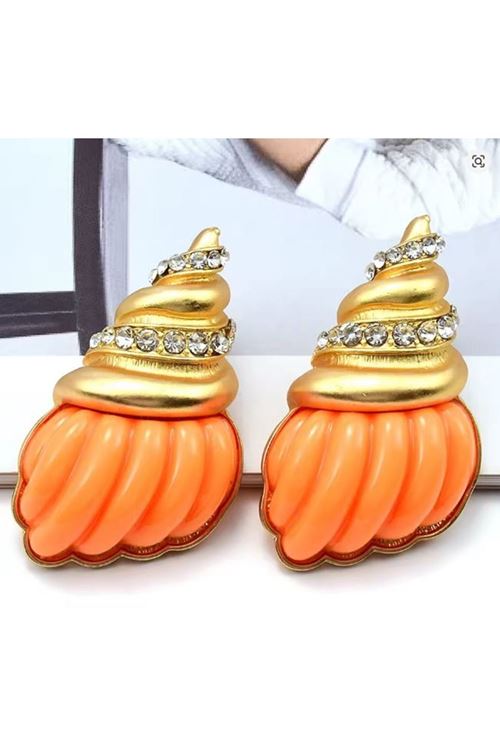 Turuncu İstridye Şık Trend Kadın Küpe