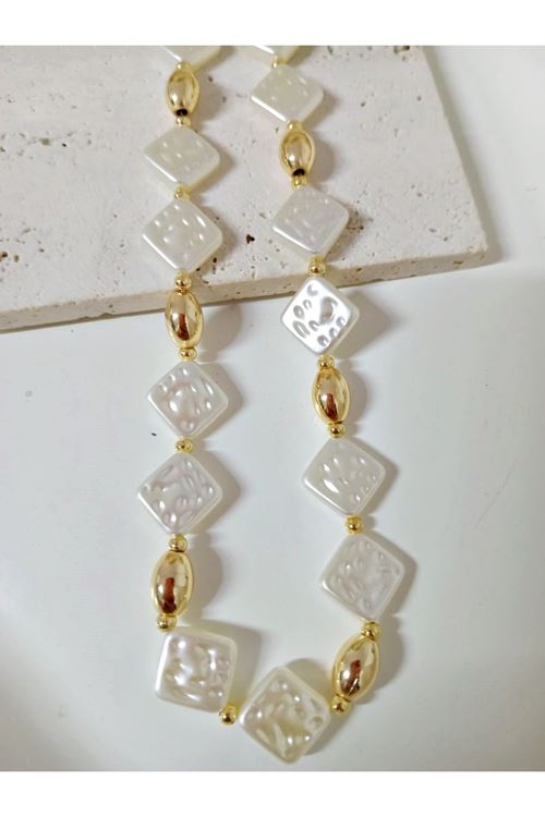 Gold İncili Tasarım Boncuklu Elegant Kolye