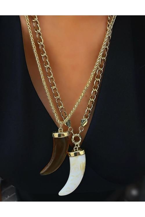 Ekru Fildişi Gold Elegant Tarz Kolye