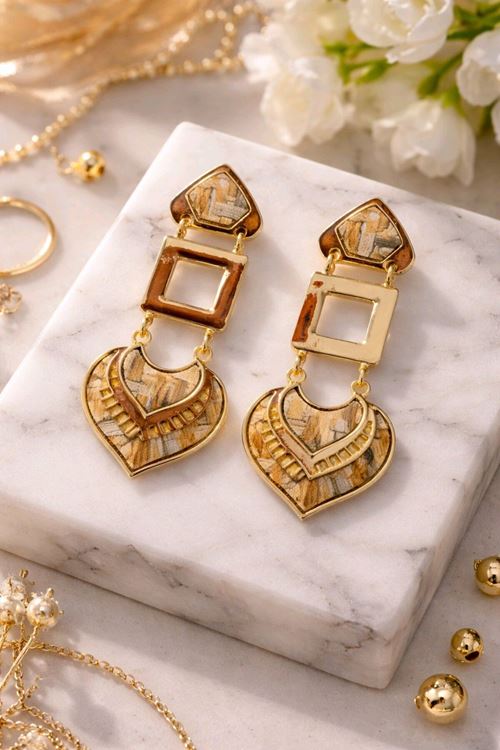Gold Kahve Tonlu Etnik Hafif Küpe