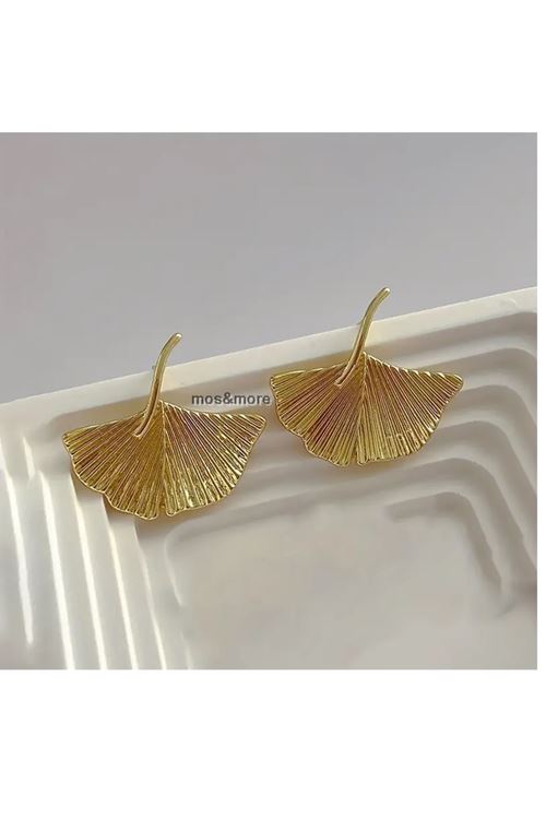 Kızılcık Şerbeti Gold Yaprak Gingko Küpe Vintage
