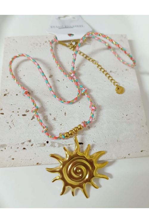 Çelik Gold Güneş Pembe Zincirli Elegant Kolye