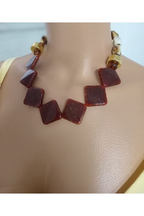 Kahverengi Krem Elegant Kolye