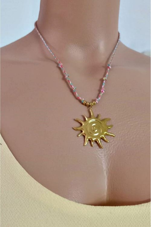 Çelik Gold Güneş Pembe Zincirli Elegant Kolye