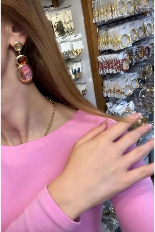 Marka Model, Çelik Gold Pembe Küpe
