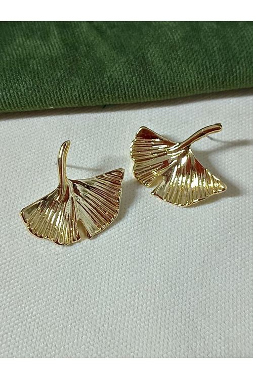 Kızılcık Şerbeti Gold Yaprak Gingko Küpe Vintage