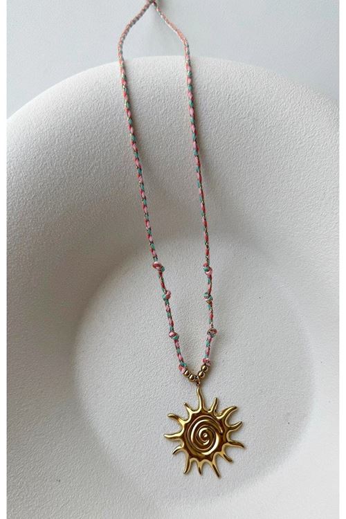Çelik Gold Güneş Pembe Zincirli Elegant Kolye