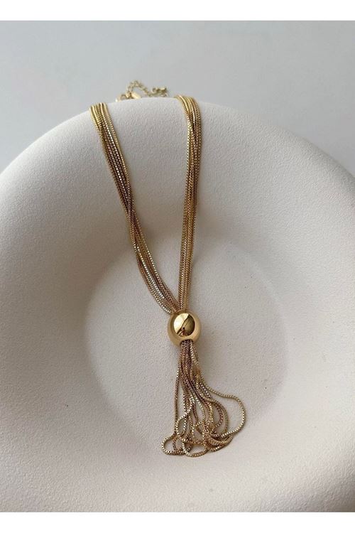 Gold Çoklu Zincir Şık Elegant Y Kolye