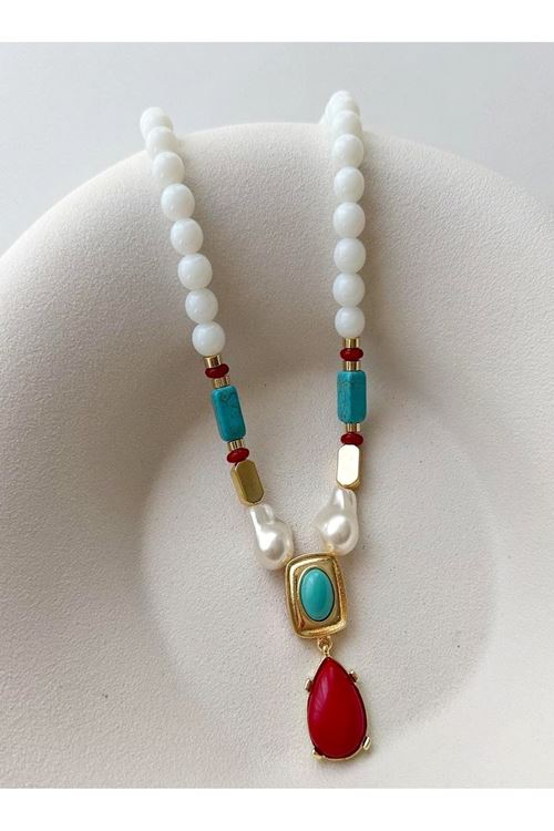 Beyaz Boncuklu Elegant Kolye