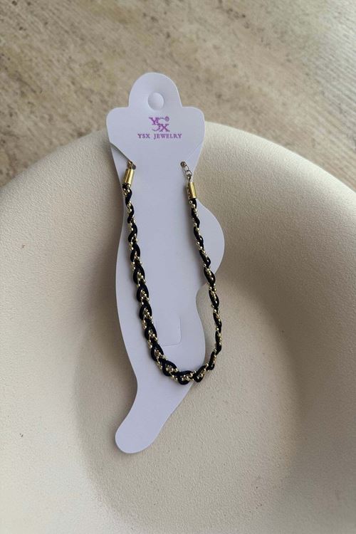 YSX Gold Zincir Siyah Örgü Halhal, Uzunluk:(20+5)cm, Üst Kalite