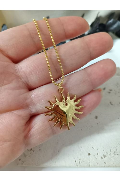 Paslanmaz Çelik Gold Güneş Kalp Kolye
