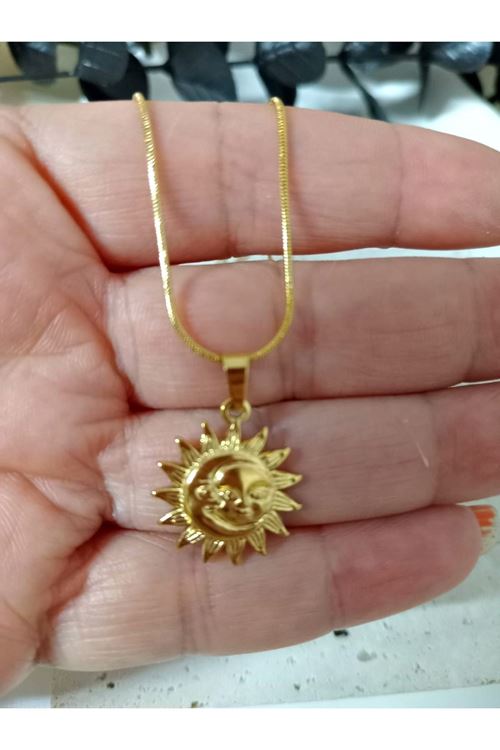 Paslanmaz Çelik Gold Güneş Ay Kolye