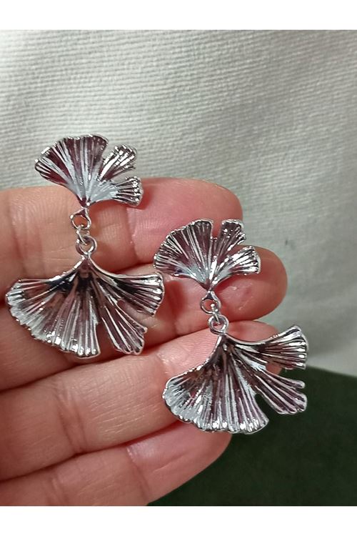 Gümüş Gingko Yaprak Sallantılı Kadın Küpe Vintage Küçük