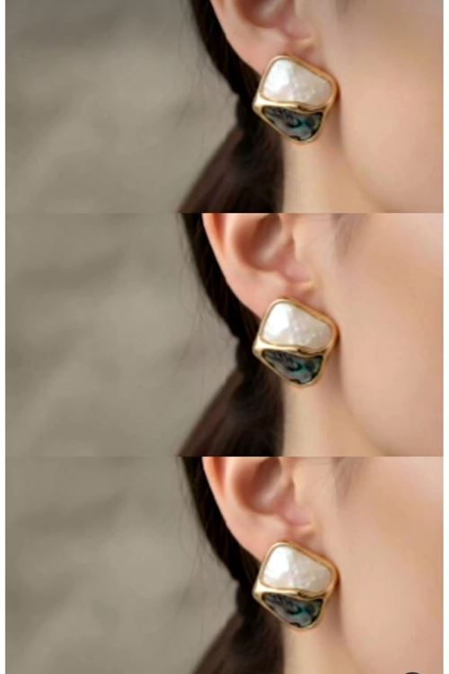 Sedefli Gold Küpe