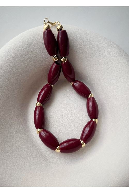 Bordo Boncuklu Elegant Kolye