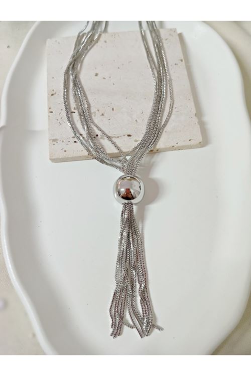 Gümüş Çoklu Zincir Şık Elegant Y Kolye