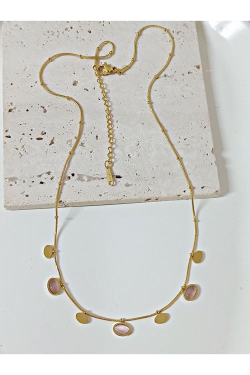 Gold Pembe Taşlı Pullu Renk Atmaz Kararmaz Kolye