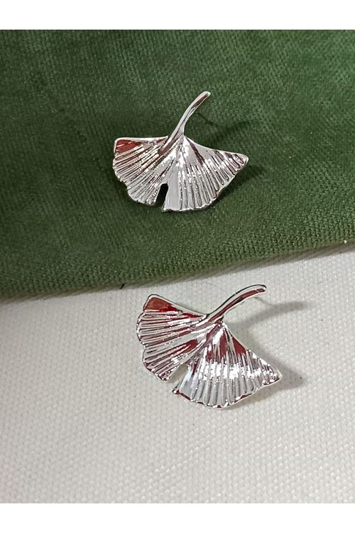 Gümüş Yaprak Gingko Küpe Vintage