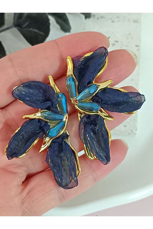 Marka Model, Lacivert Tüllü Yaprak Kadın Küpe