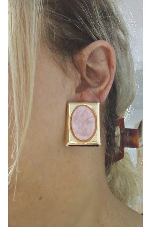 Çelik Pembe Sedefli Dörtgen Kadın Küpe