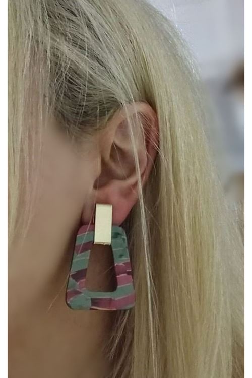 Bordo Yeşil Detaylı Şık Kadın Küpe
