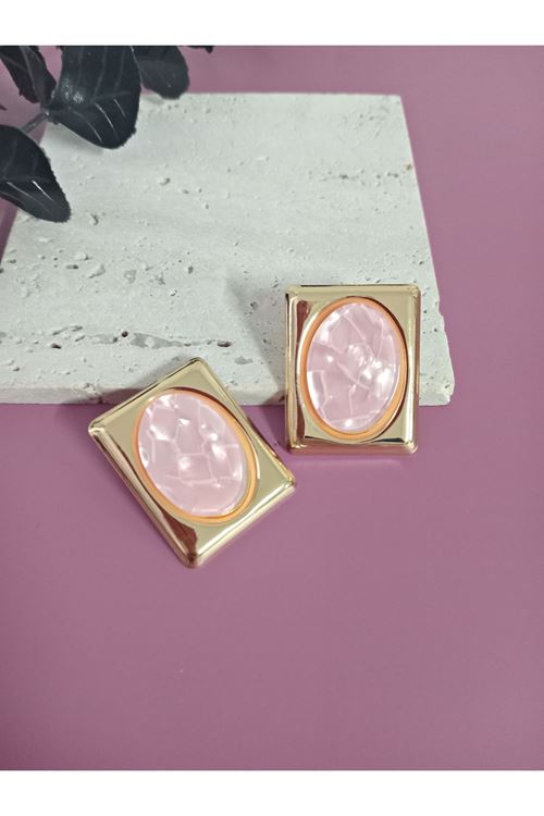 Çelik Pembe Sedefli Dörtgen Kadın Küpe