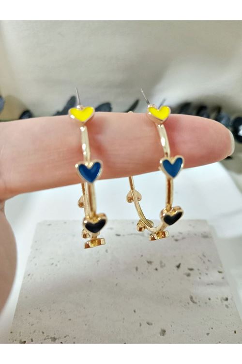 Çelik Gold Renkli Kalpli Halka Kadın Küpe