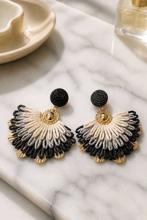 Siyah Gold Yelpaze Küpe