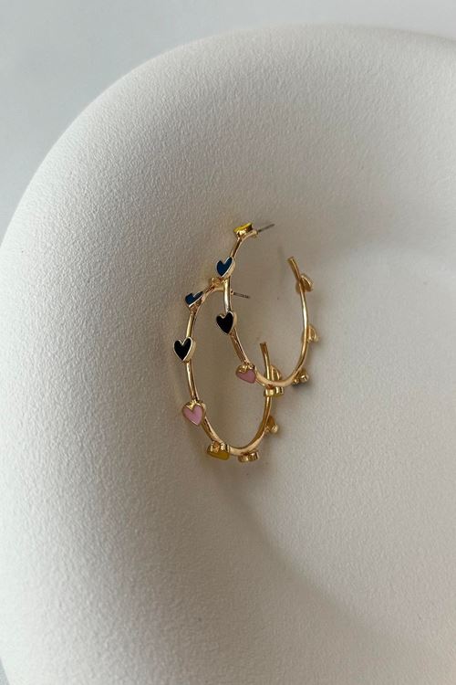 Çelik Gold Renkli Kalpli Halka Kadın Küpe