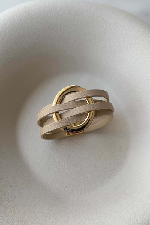 Krem Suni Derili Gold Tokalı Bileklik, Mıknatıslı