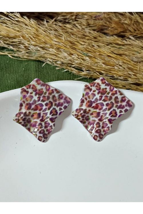 Dörtgen Leopar Palaka Şık Kadın Küpe