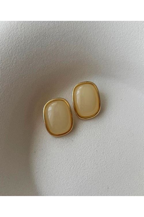 Gold Krem Taşlı Hafif Kadın Küpe