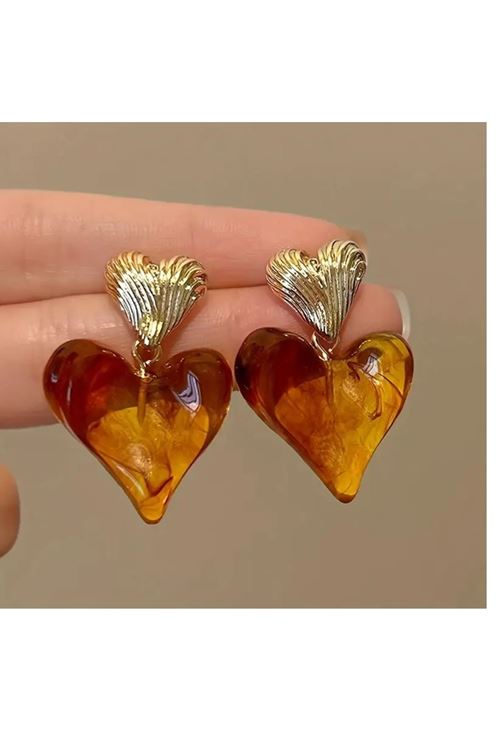 Çelik Bordo Gold Kalp Tasarım Kadın Küpe