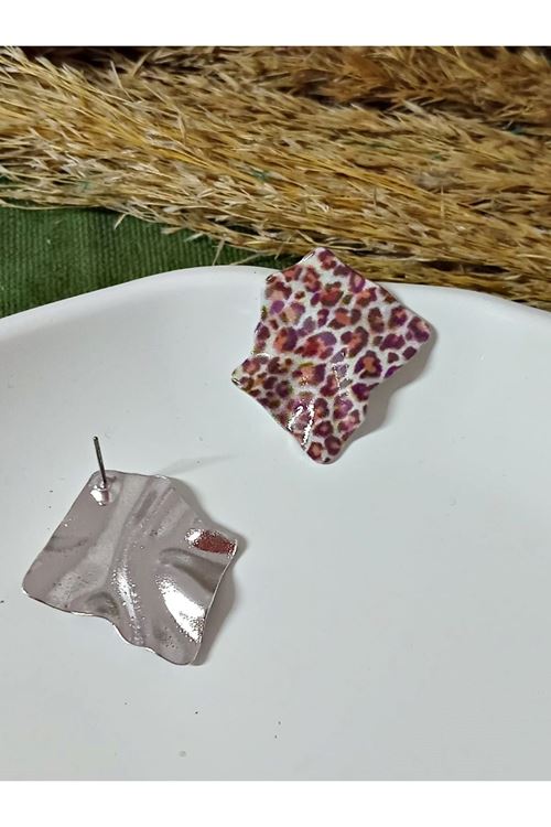 Dörtgen Leopar Palaka Şık Kadın Küpe